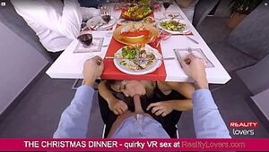 Blowage under the table on Christmas in VR with stellar ash-blonde
